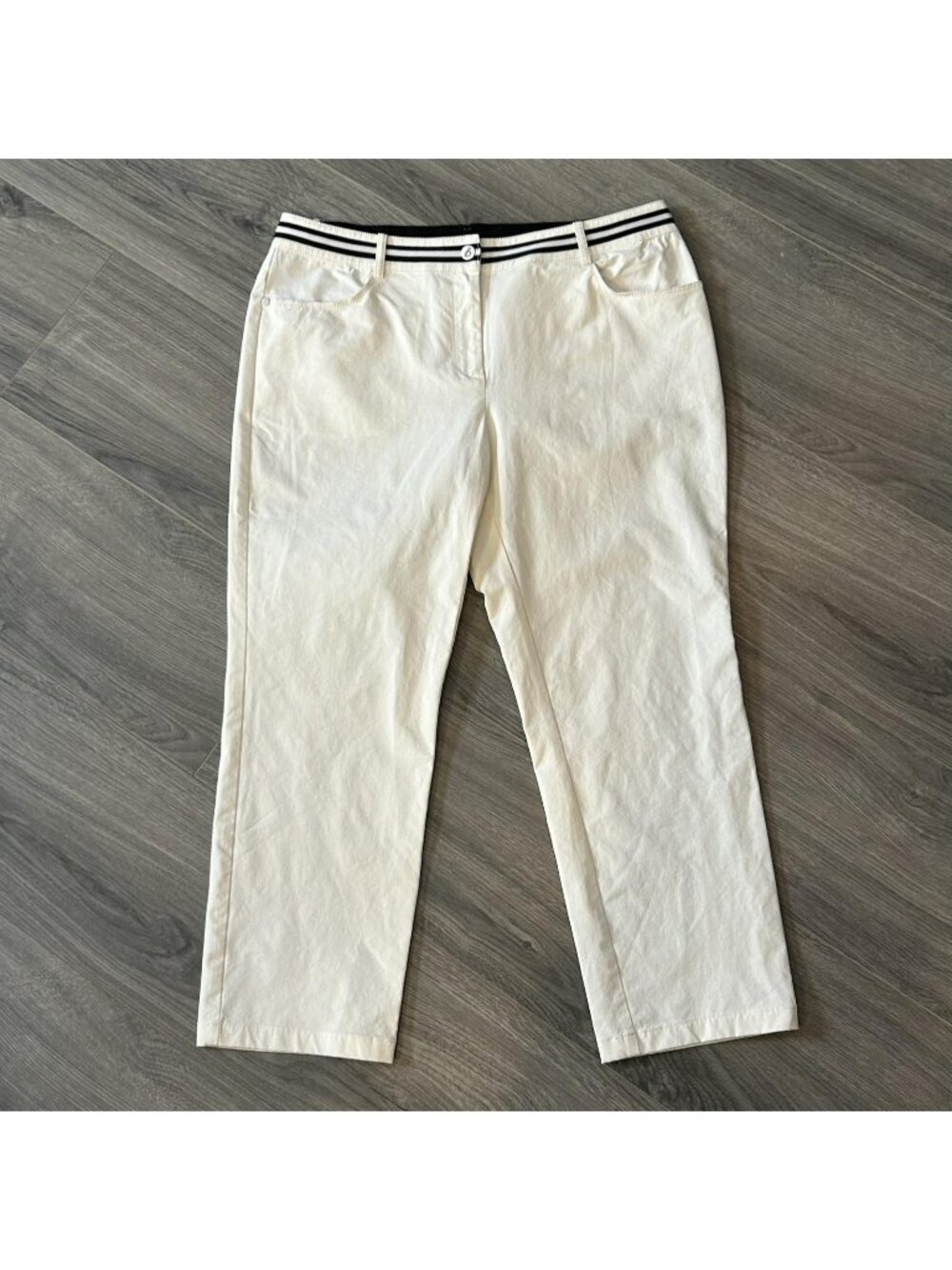 Bieml Pants Women 32x23 White Chino Stretch Straight Leg Embroidered Back Pocket